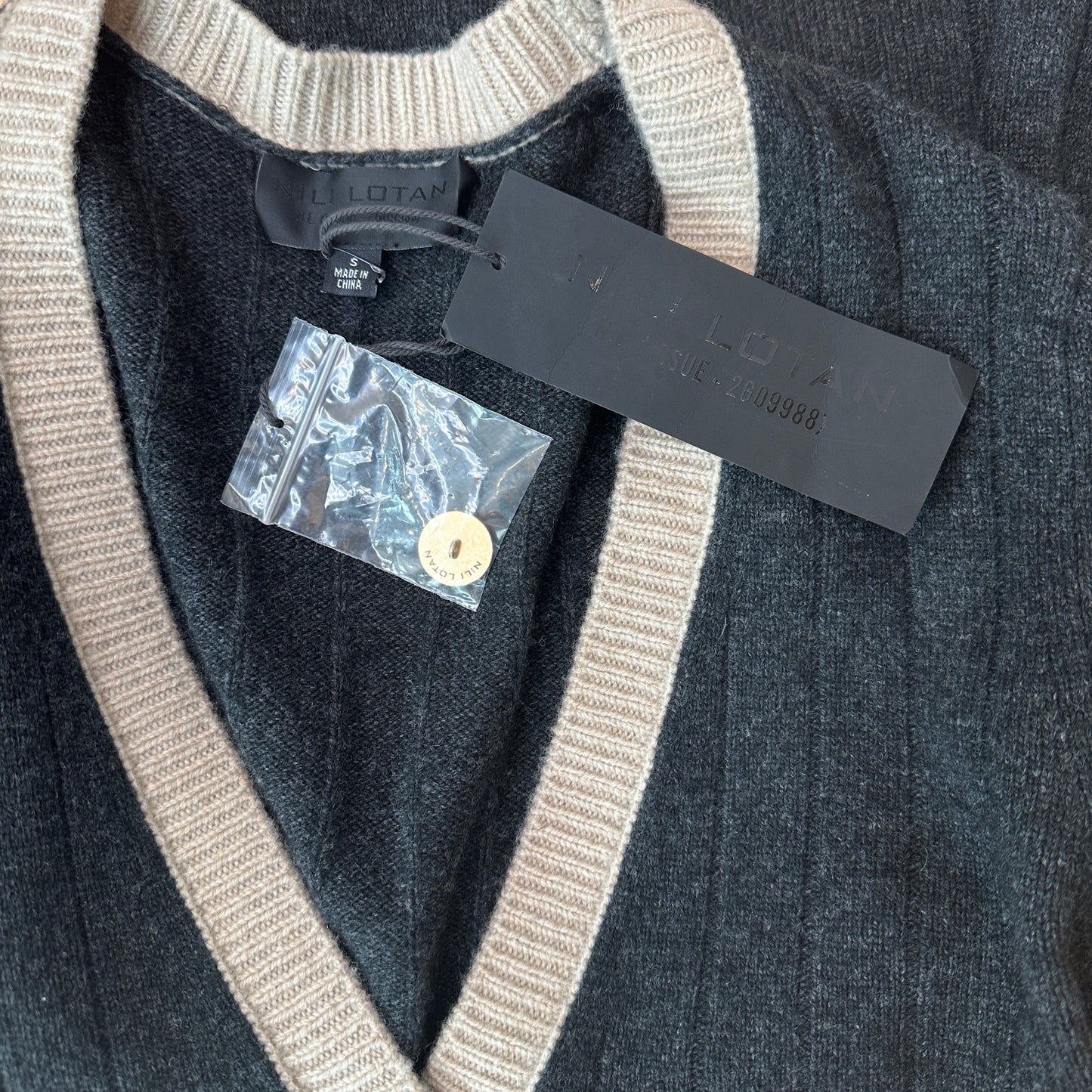 Grey & Cream Cashmere Cardigan - S