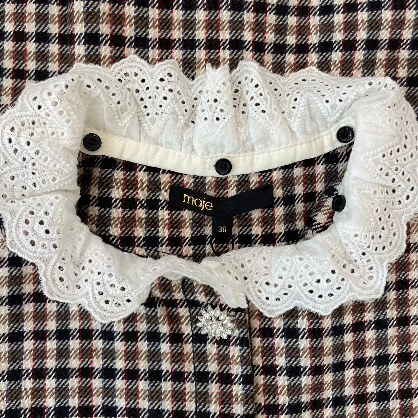 Checker Print Dress w/ Lace Collar - XS