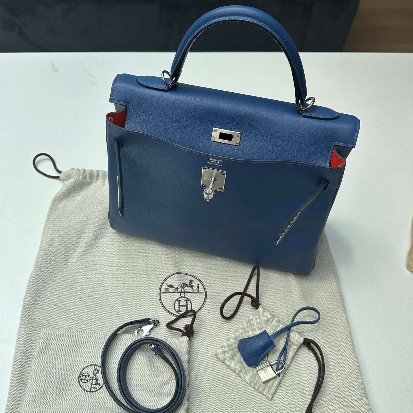 2023 Special Order Blue & Red Swift Leather Kelly 30