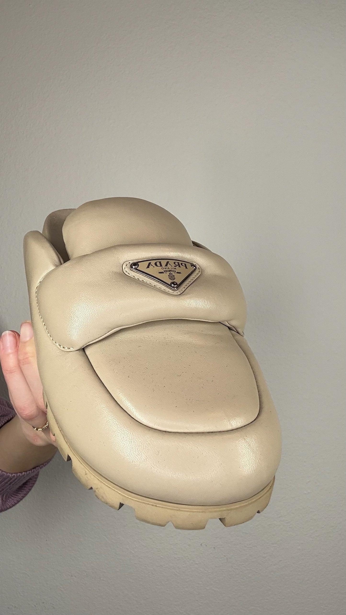 Prada Beige Padded Slides - 40