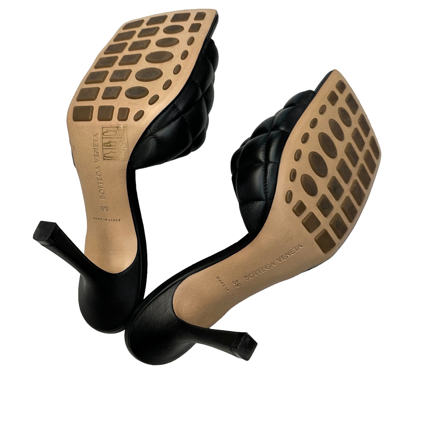 Black Leather Heeled Slides - 9