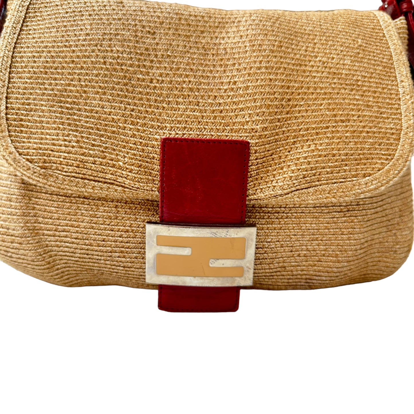 Raffia & Red Leather Vintage Bag