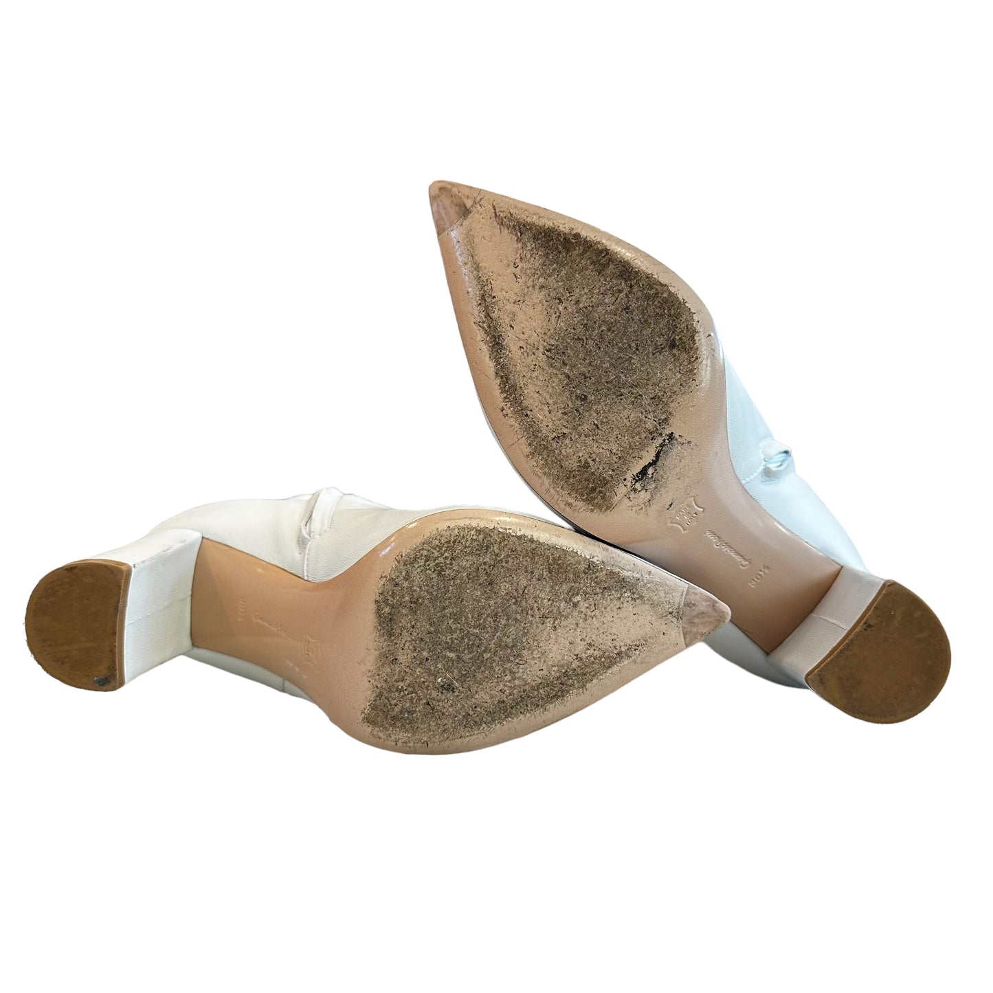 White Leather Heeled Boots - 6.5