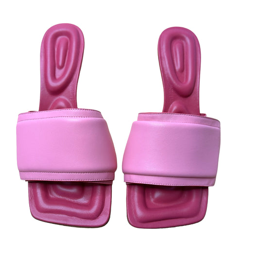 Pink Leather Slides - 7