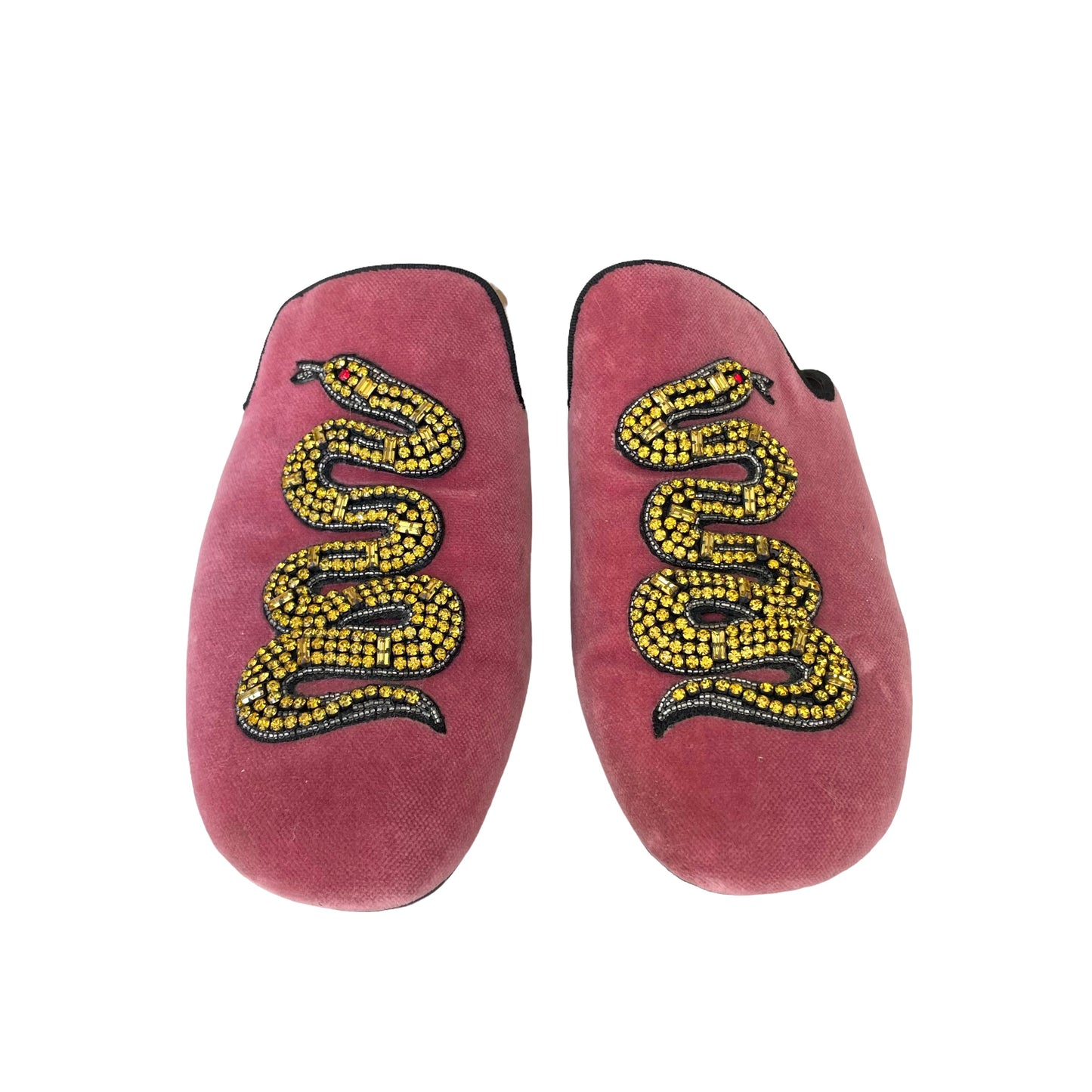 Pink Velvet & Crystal Mules - 8