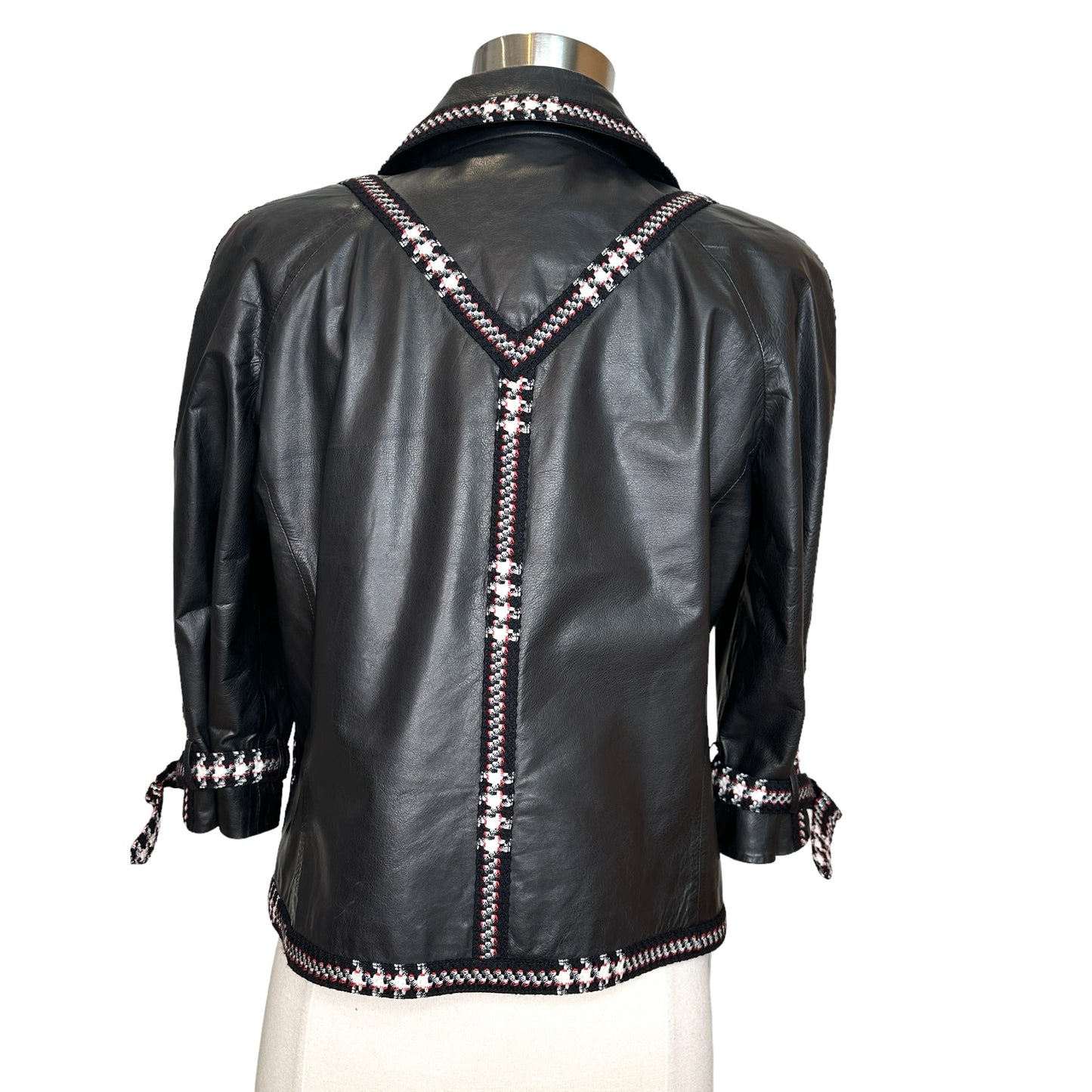 Black Leather Jacket w/Tweed - M