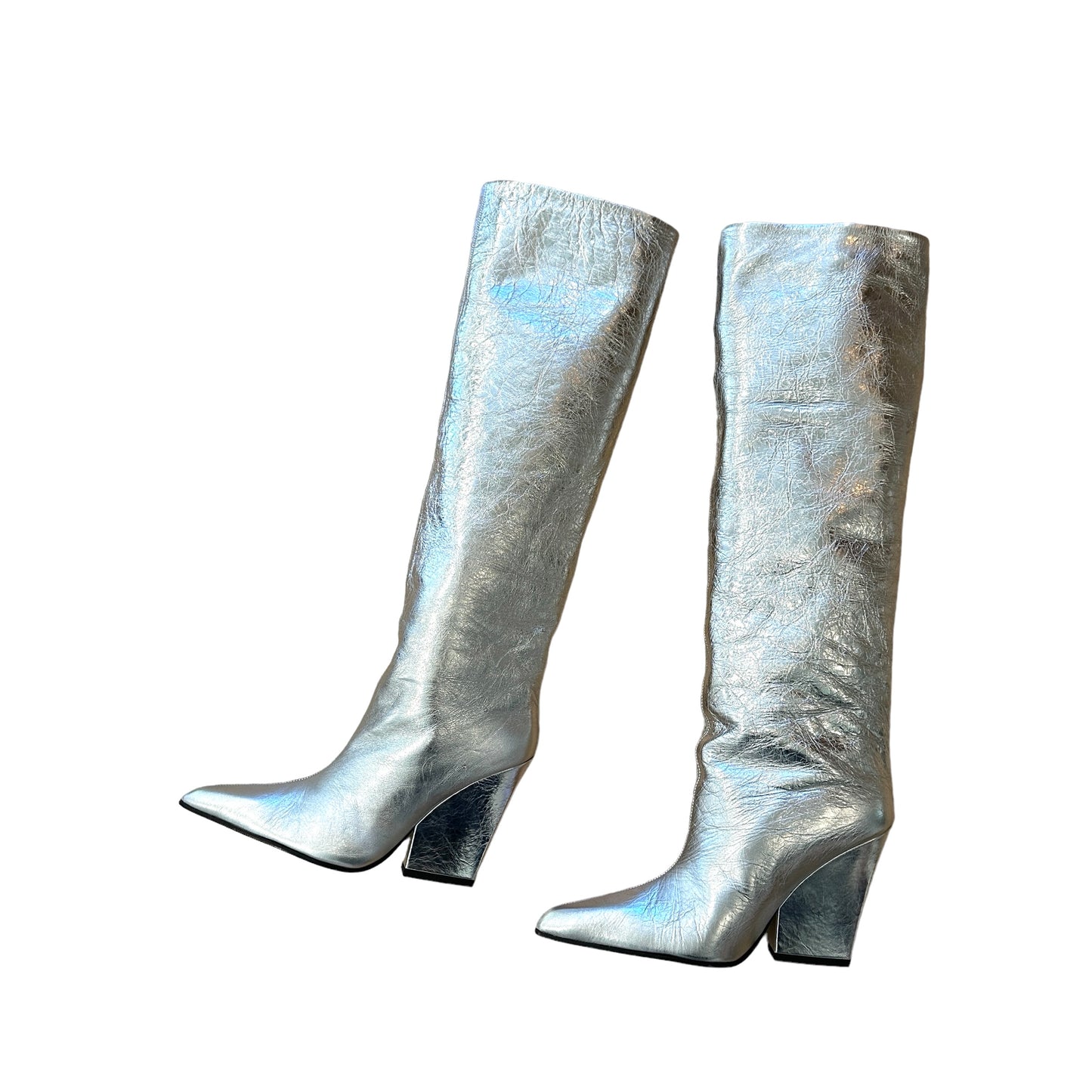 Silver Leather Tall Boots - 6.5