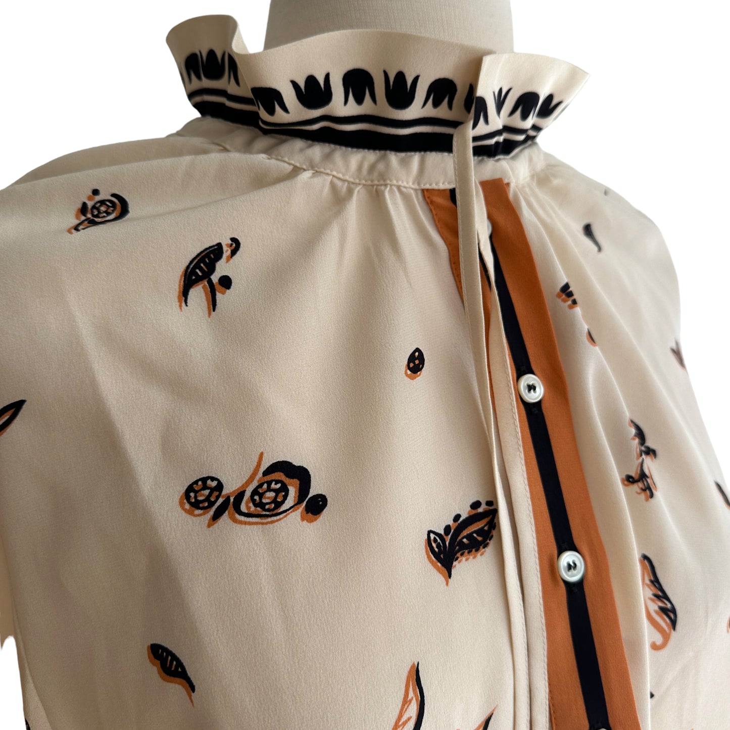 Floral Cream Silk Blouse - S/M