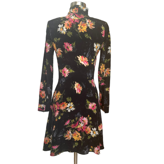 Black Floral Silk Dress - S