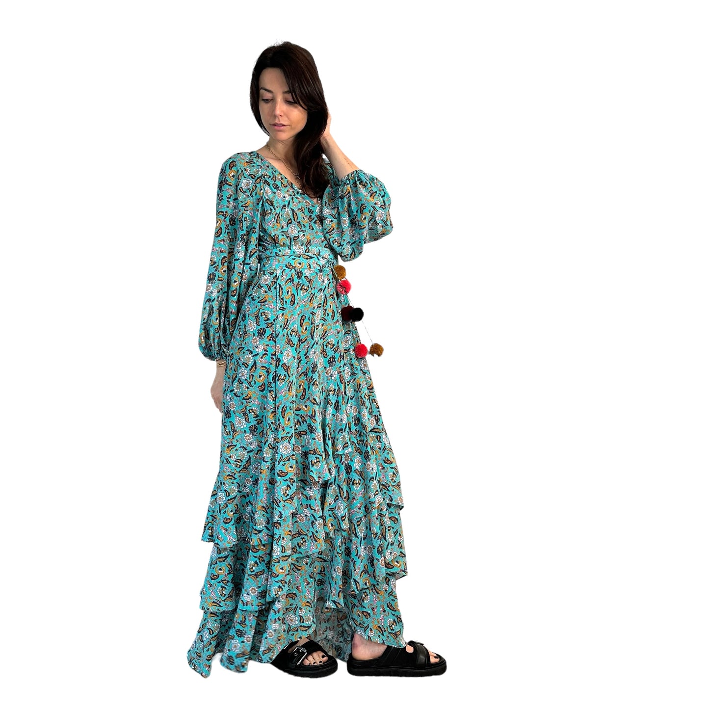 Blue Floral Print Silk Dress - XS/S