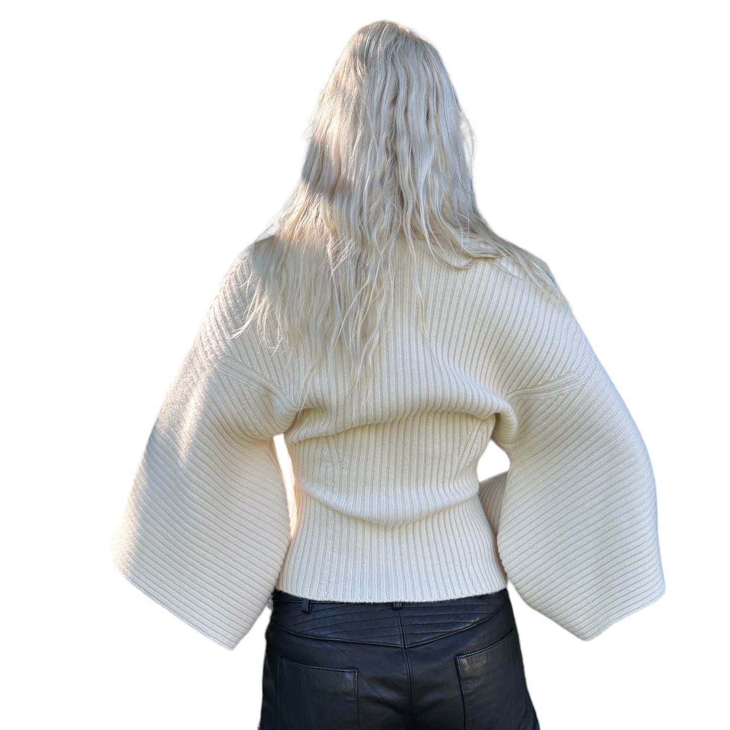 White Ribbed Sweater - S