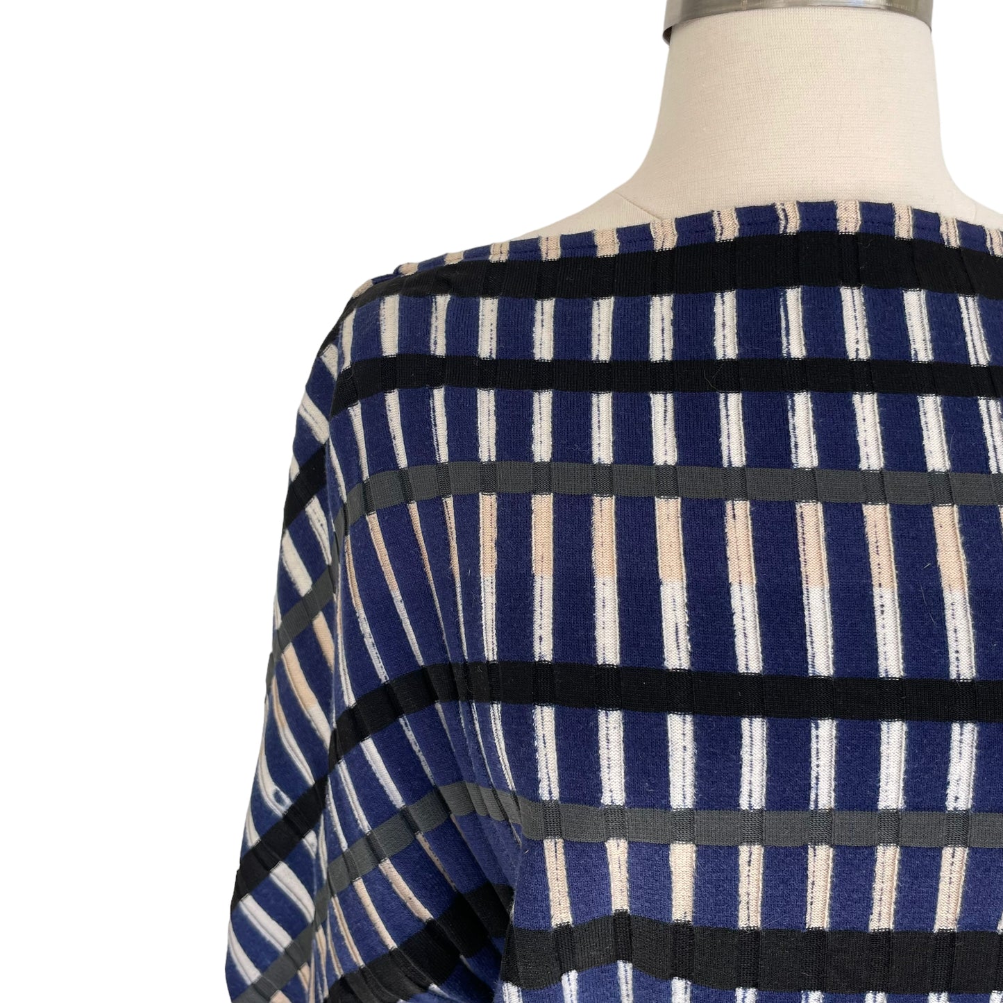 Blue Patterned High Neck Sweater - M