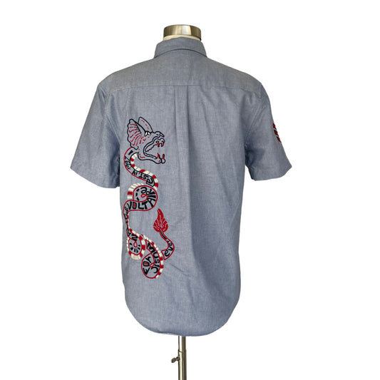 Embroidered Blue Collar Shirt - S/M