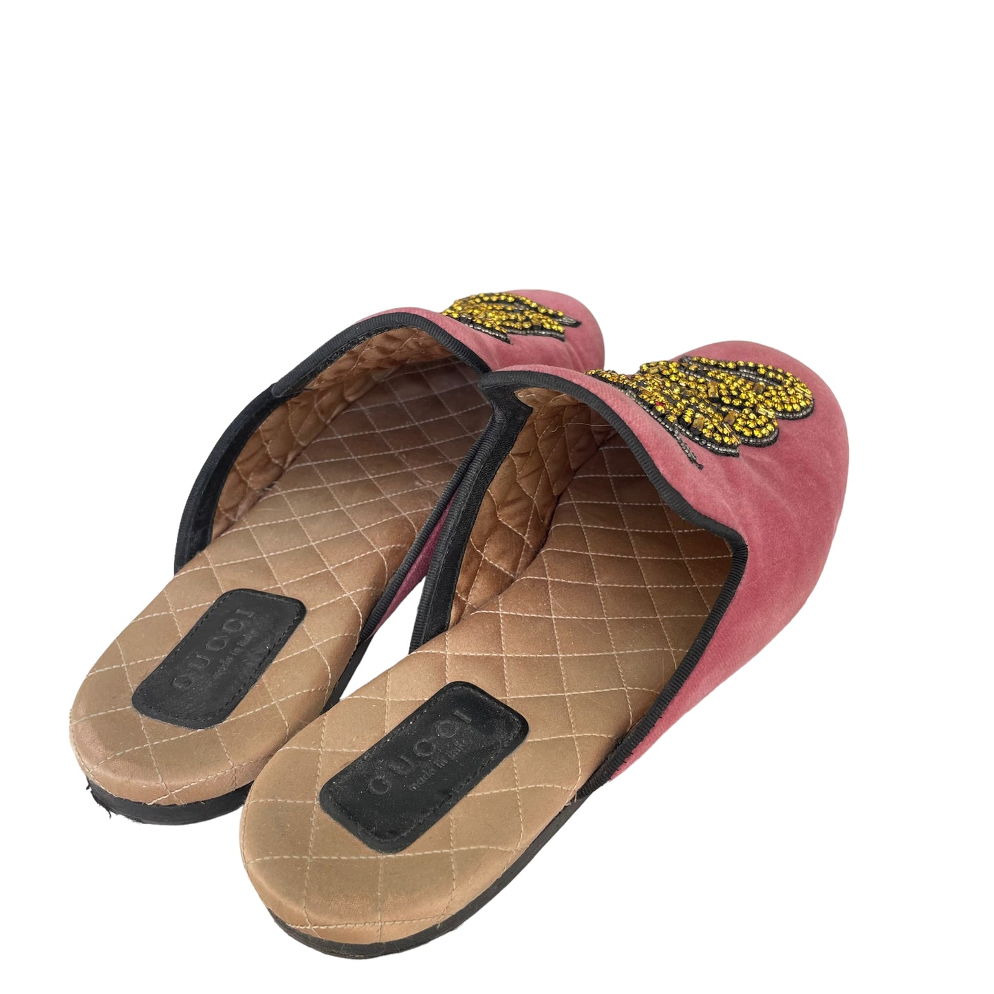 Pink Velvet & Crystal Mules - 8