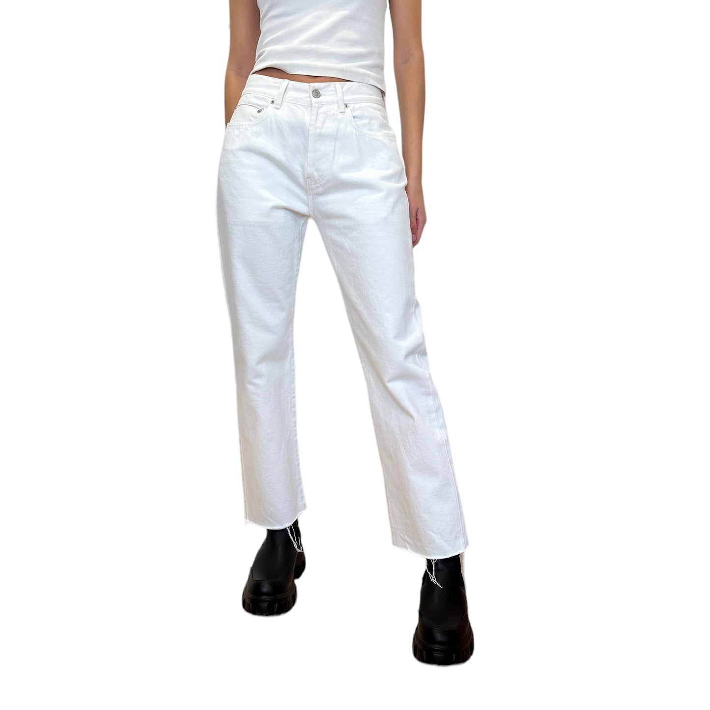 White Straight Leg Cropped Jean - 25