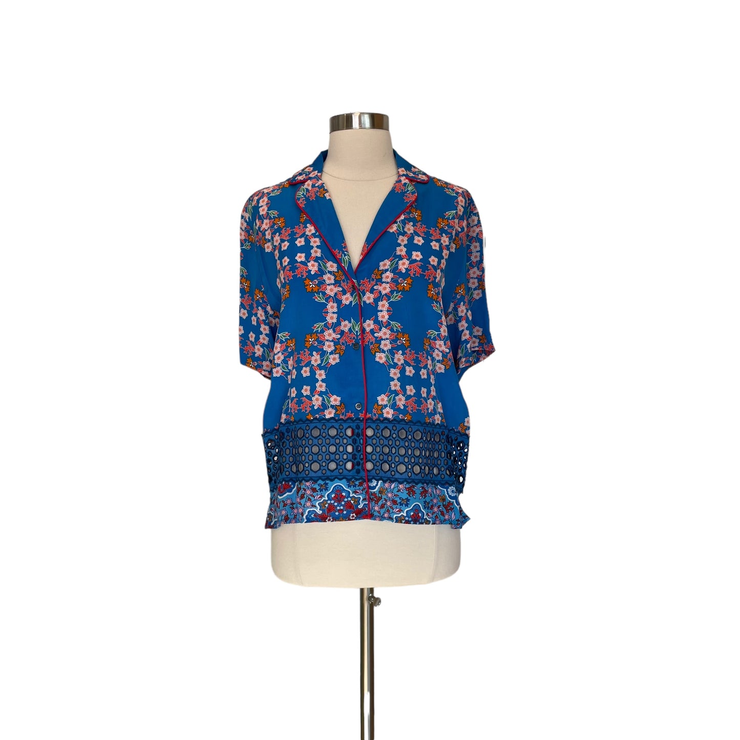 Blue Floral Button Up Shirt - 1