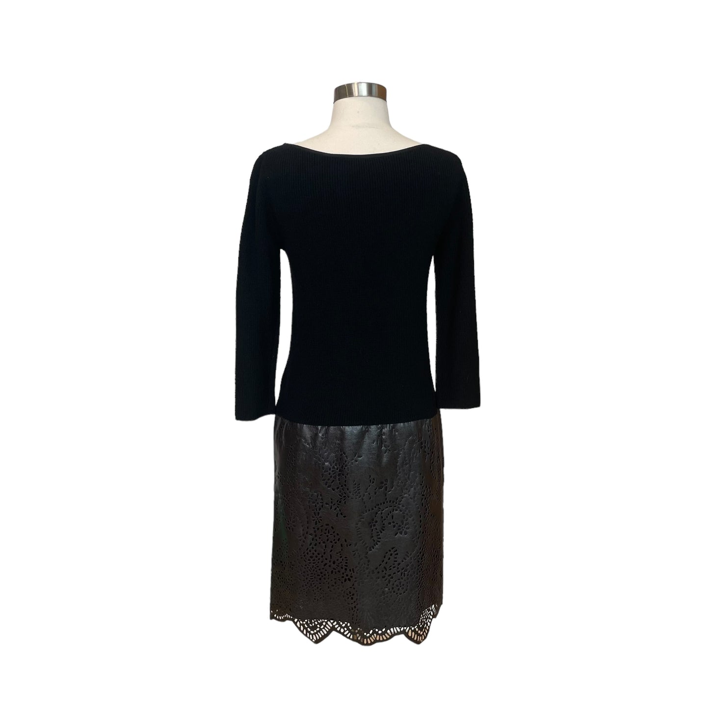 Black Sweater Dress with Leather - 2