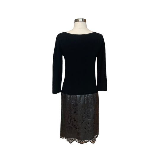 Black Sweater Dress with Leather - 2