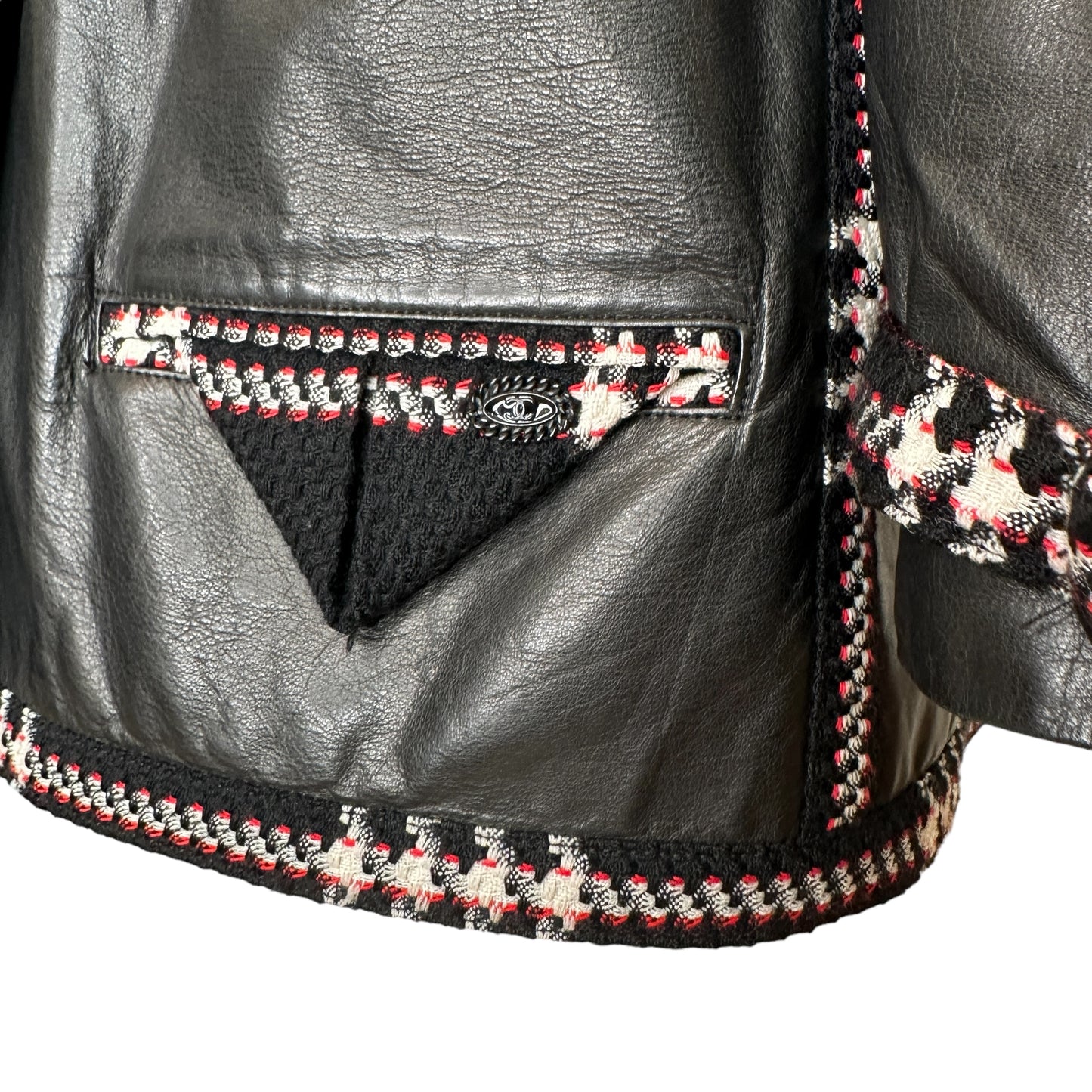 Black Leather Jacket w/Tweed - M