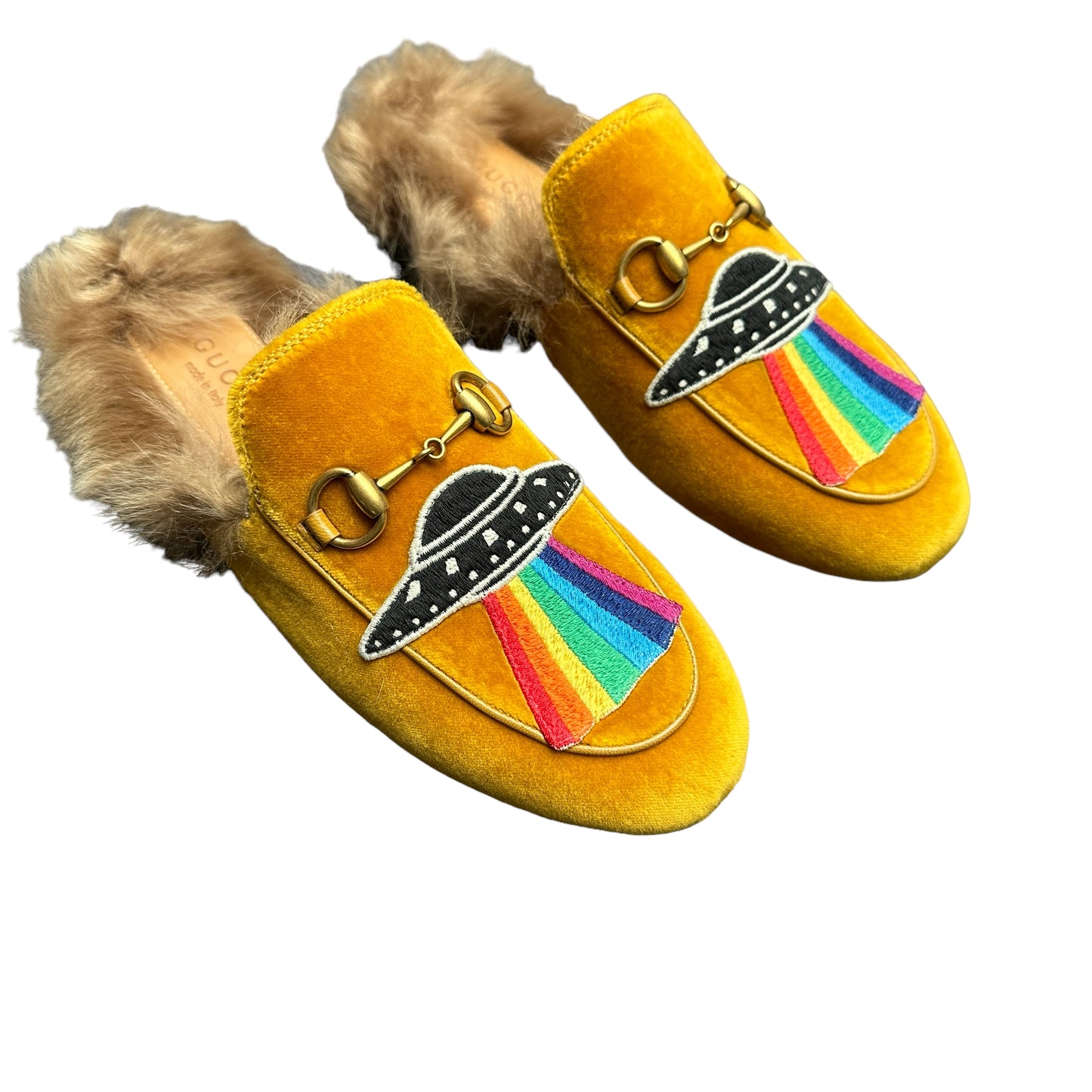 Yellow Velvet Princetown Slides - 5