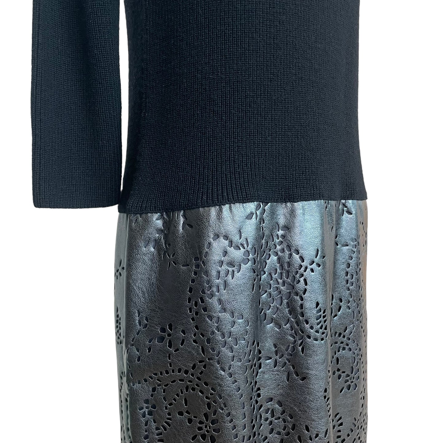 Black Sweater Dress with Leather - 2