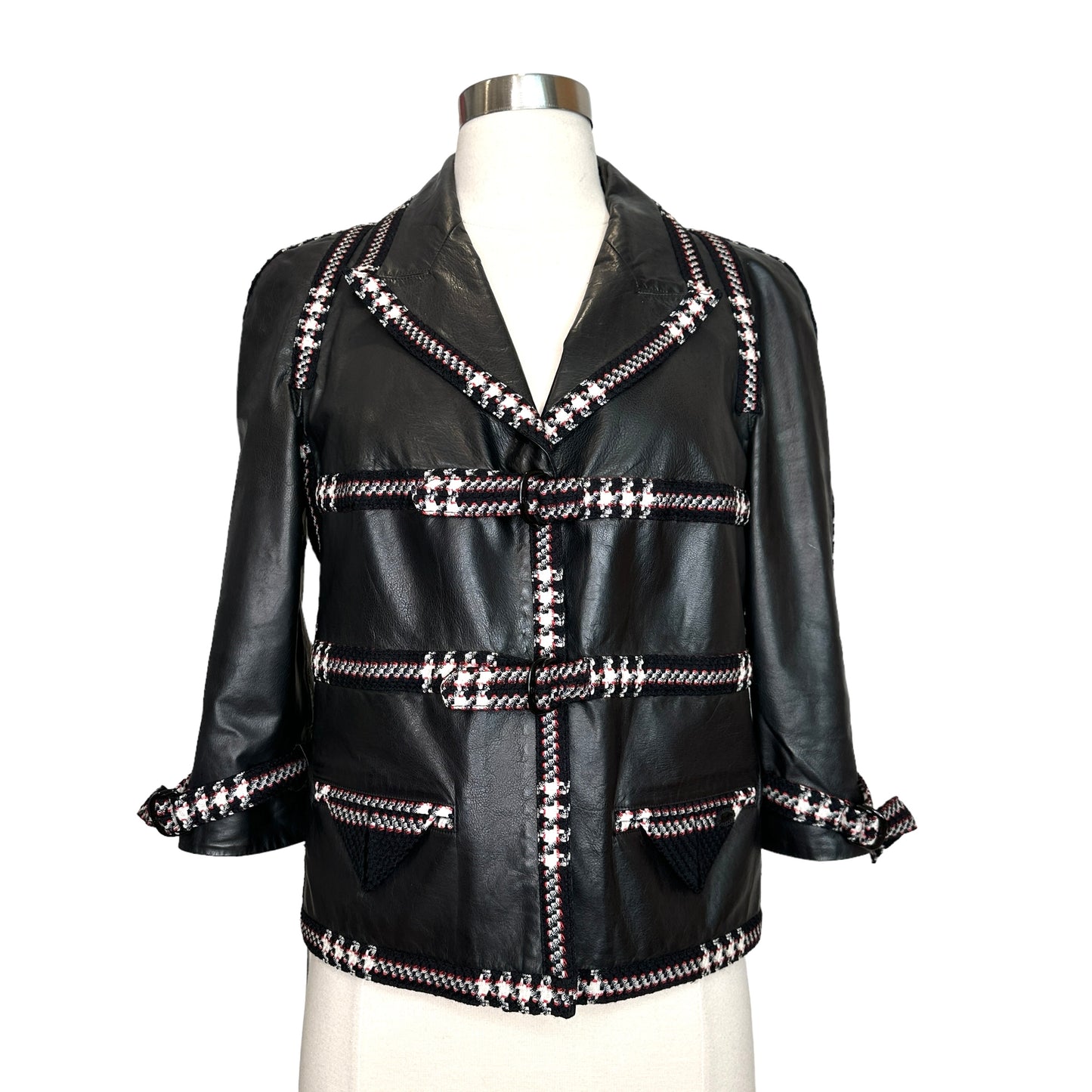 Black Leather Jacket w/Tweed - M