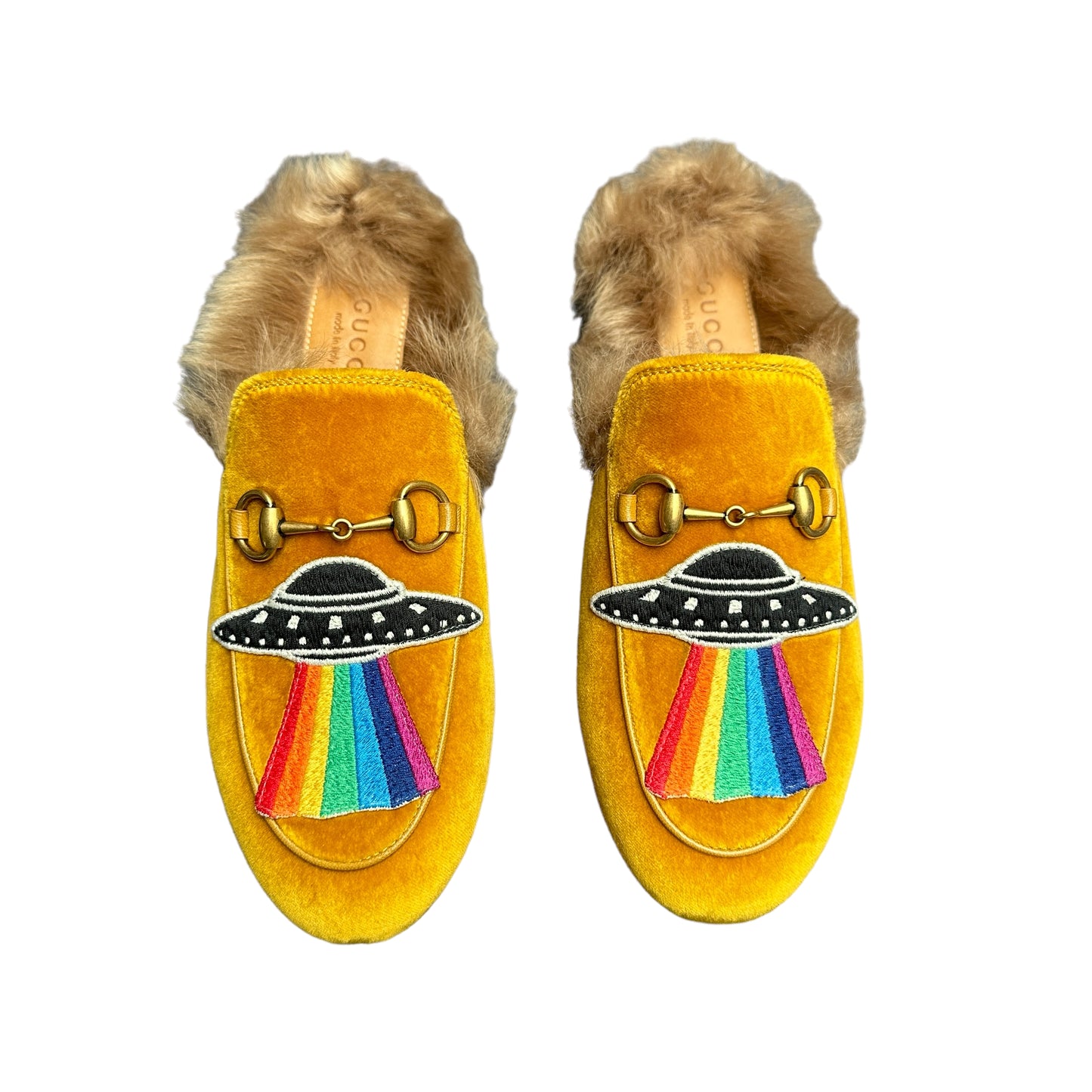 Yellow Velvet Princetown Slides - 5