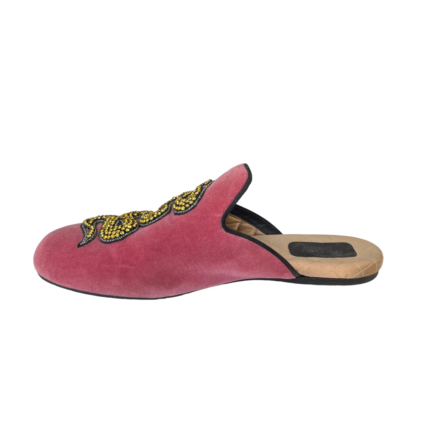 Pink Velvet & Crystal Mules - 8