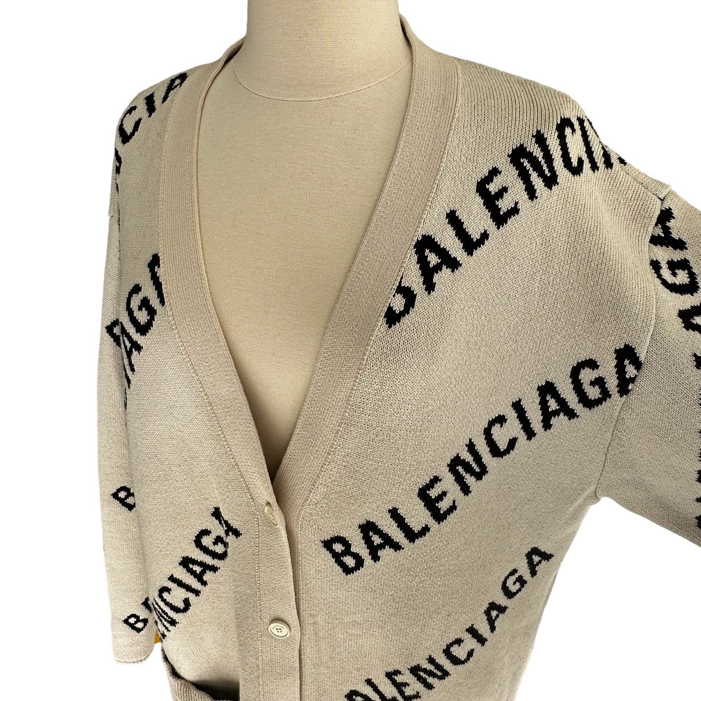 Cream & Black Logo Cardigan - XS