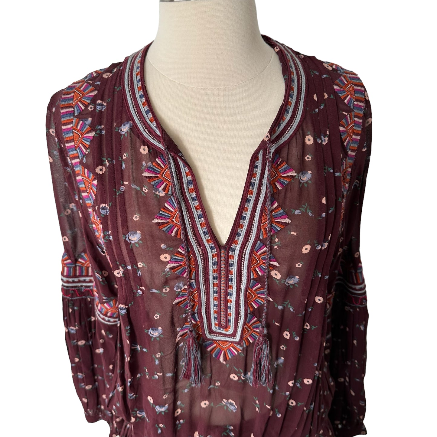 Burgundy Floral Dress - S