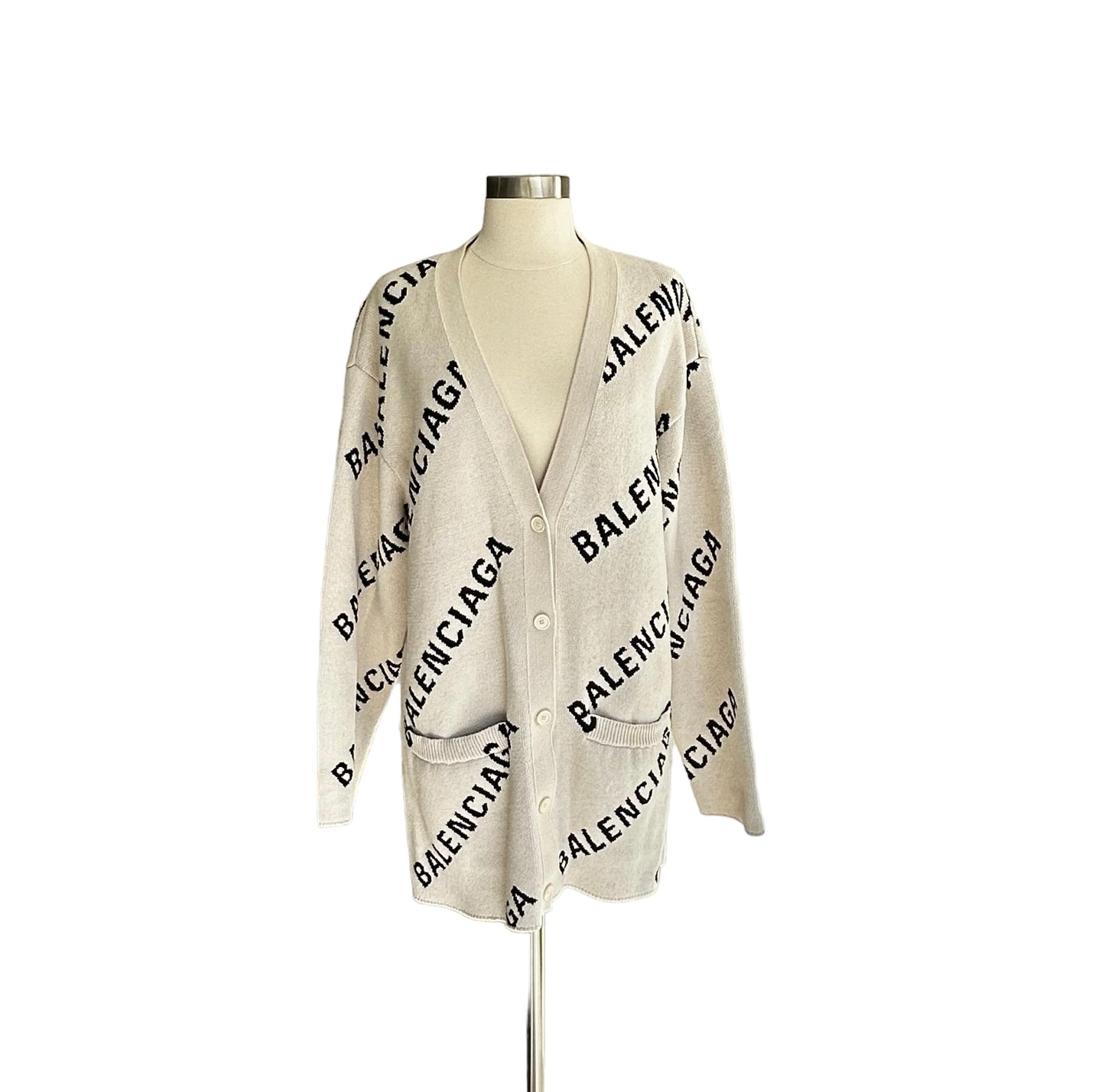 Cream & Black Logo Cardigan - XS