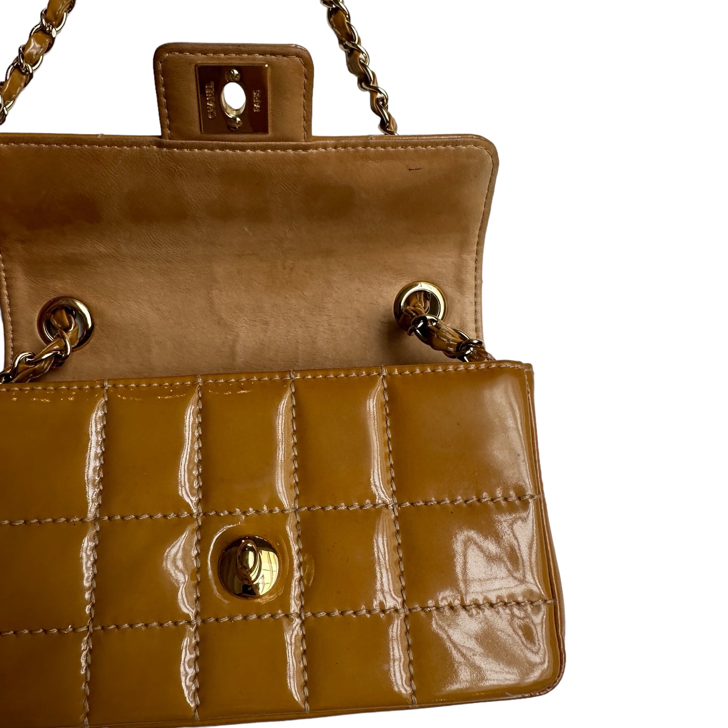 Brown Patent Leather Vintage Mini Flap Bag