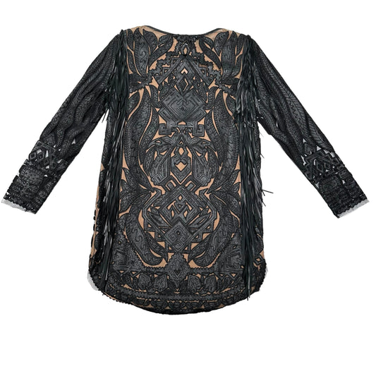 Black Leather, Fringes and Beads Dress - 4