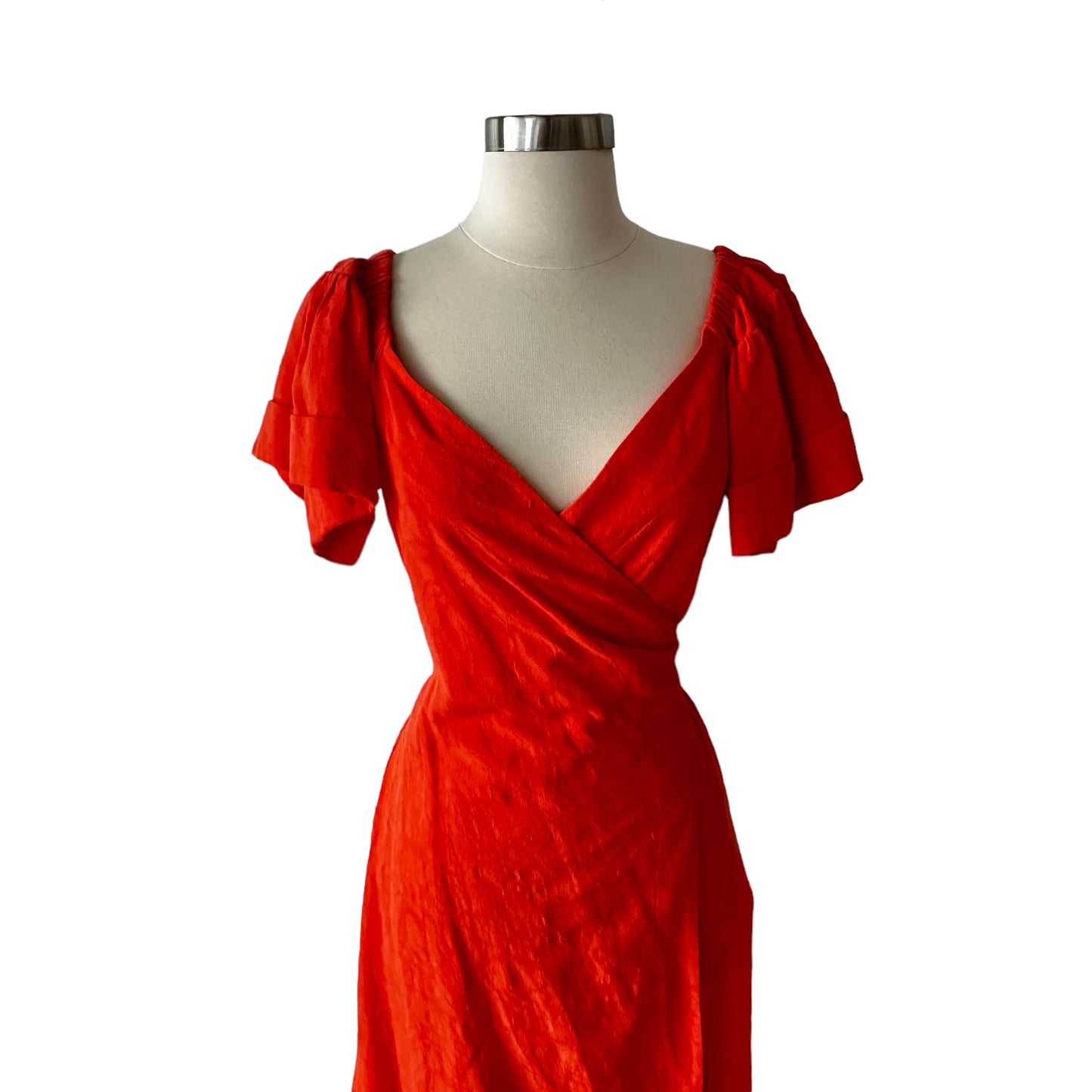 Red Linen Wrap Dress - S