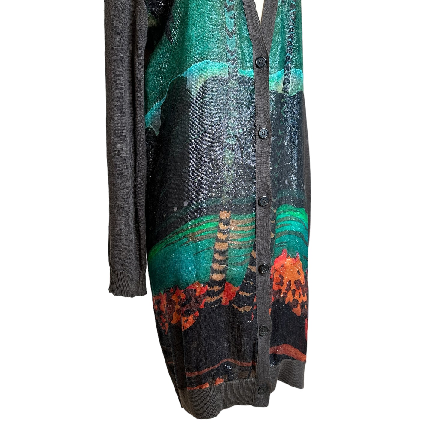 Long Metallic Silk & Linen Cardigan - M