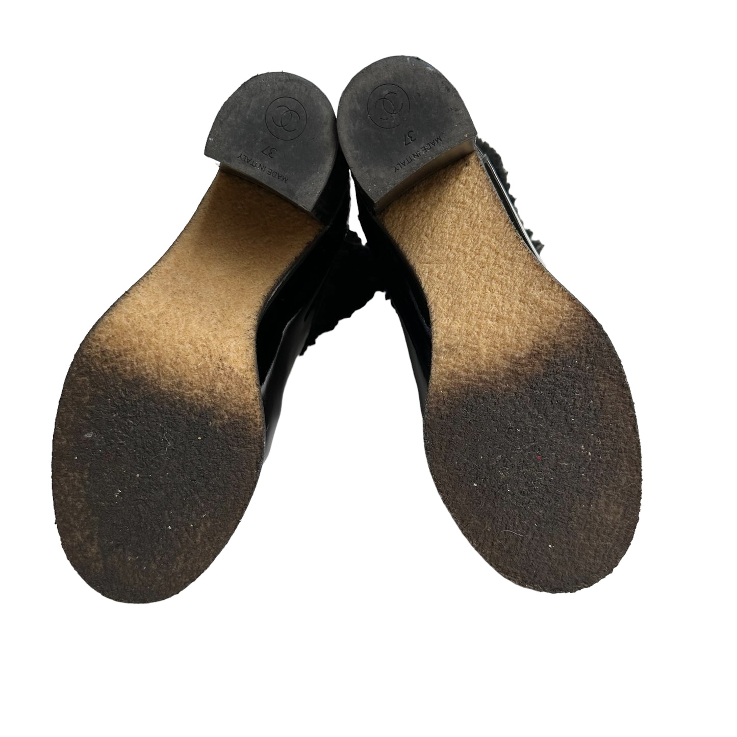 Black Patent Leather & Shearling Boots - 7