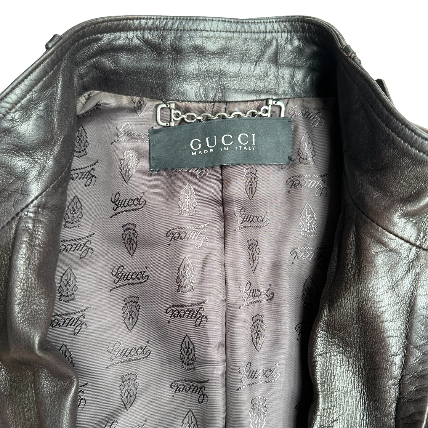 Brown Leather Logo Jacket - S