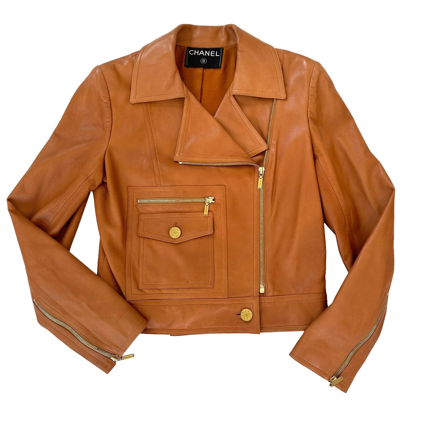 Tobacco Leather Biker Suit - M
