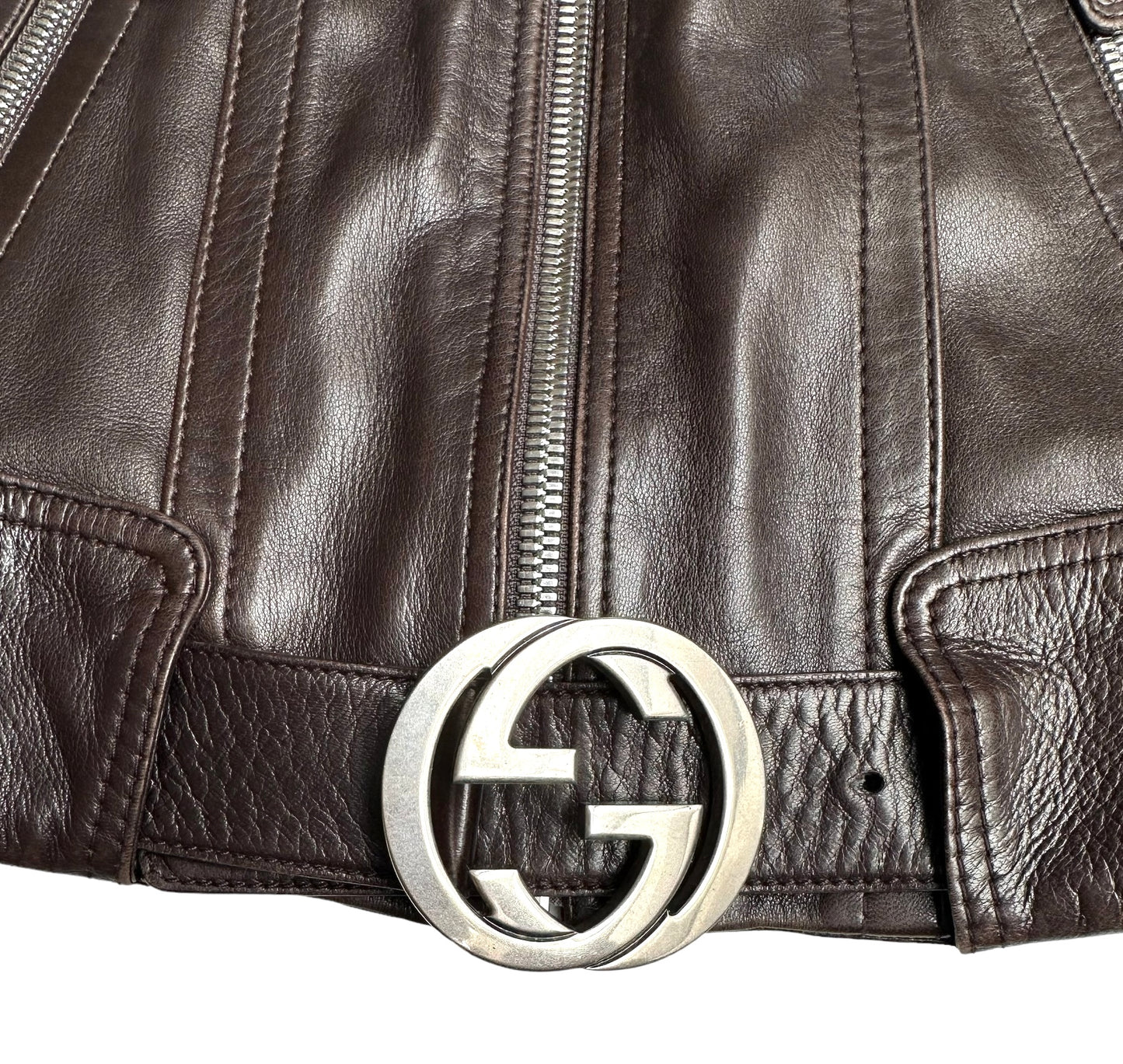 Brown Leather Logo Jacket - S