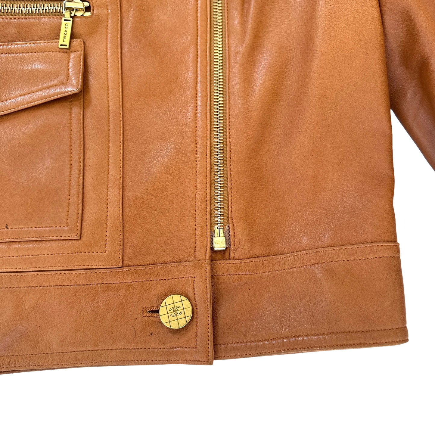 Tobacco Leather Biker Suit - M