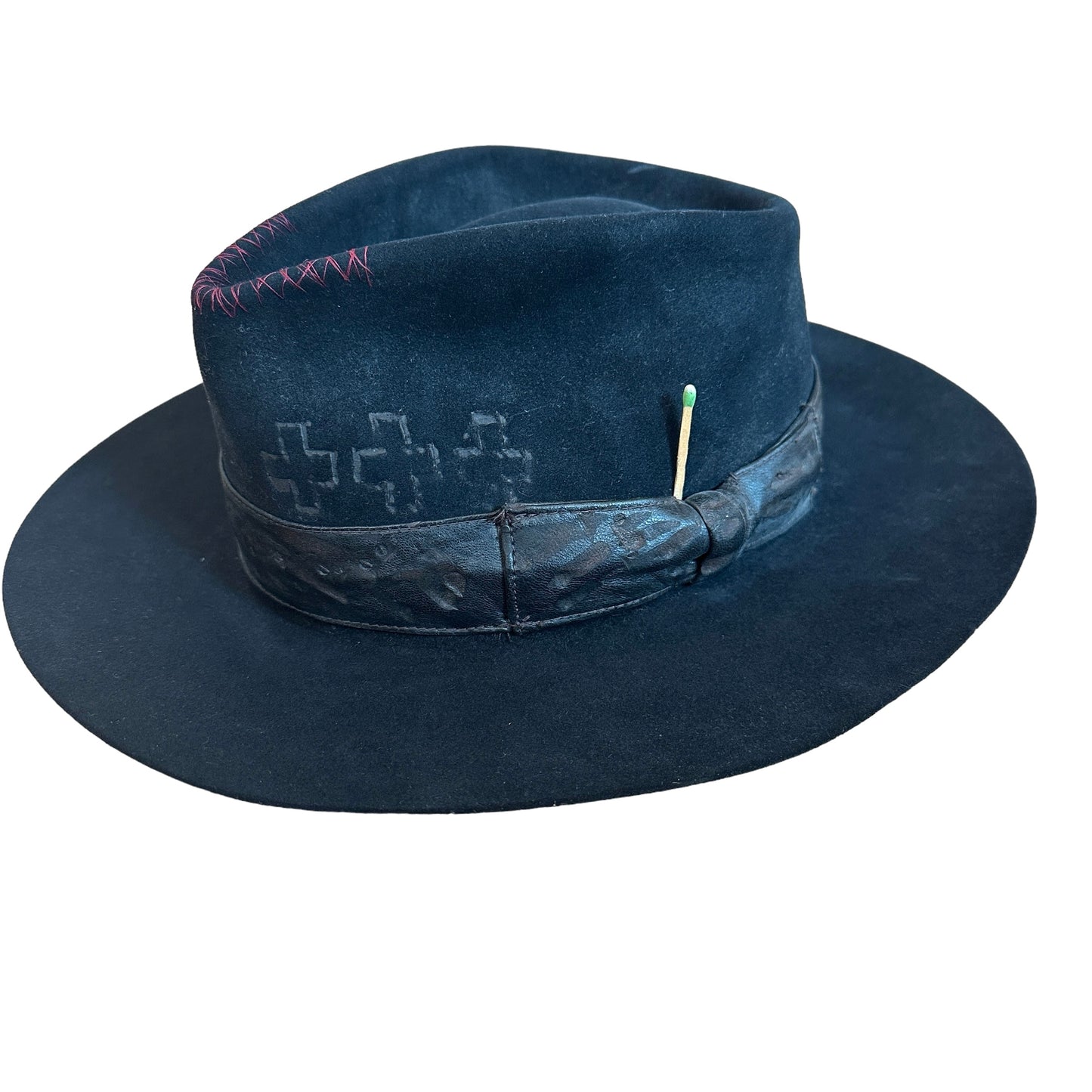Black Felt & Leather Hat - 57