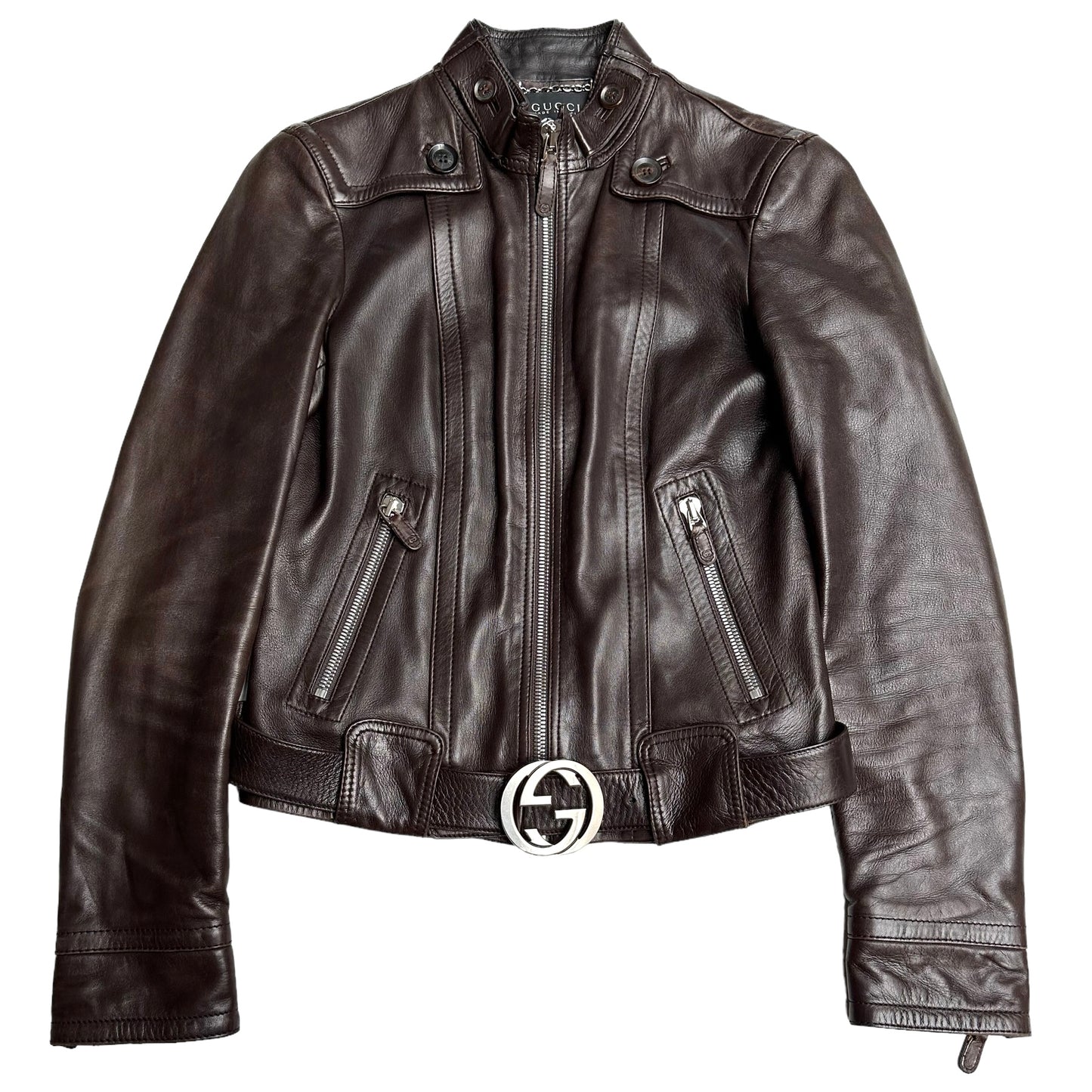 Brown Leather Logo Jacket - S