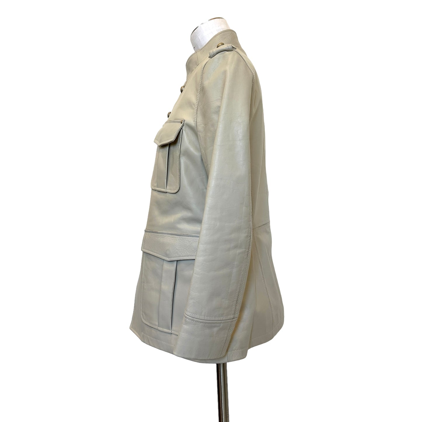 Cream Leather Jacket - M
