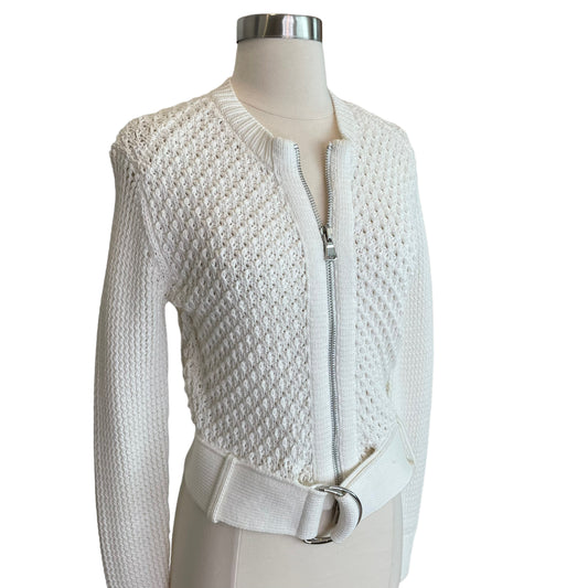 White Zip Cardigan - S
