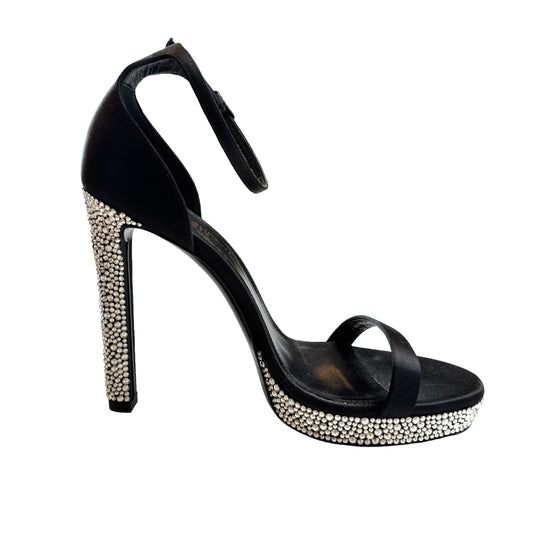 Black Satin & Crystals Heels - 8