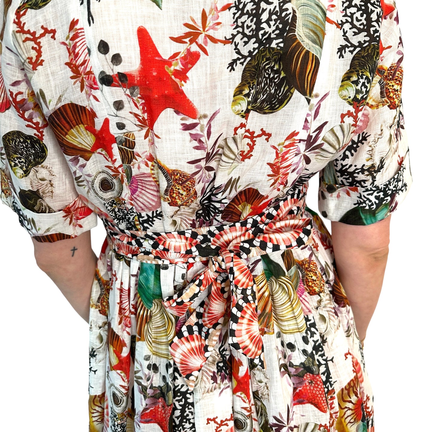 Linen Seashells Print Dress - 4