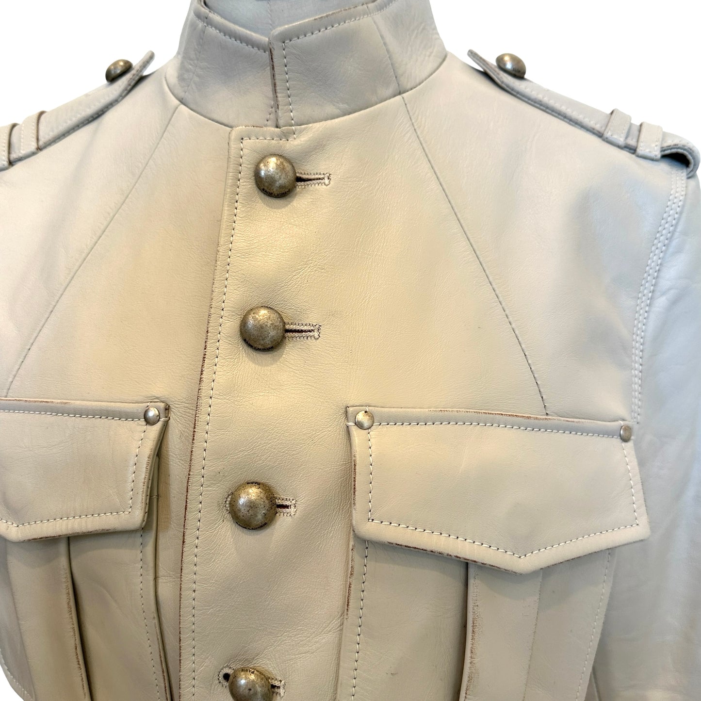 Cream Leather Jacket - M