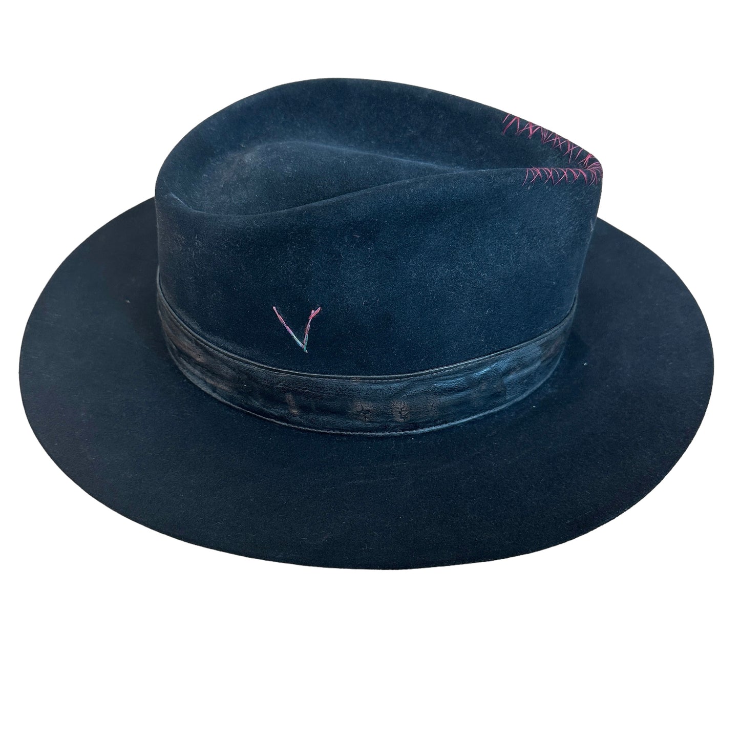 Black Felt & Leather Hat - 57
