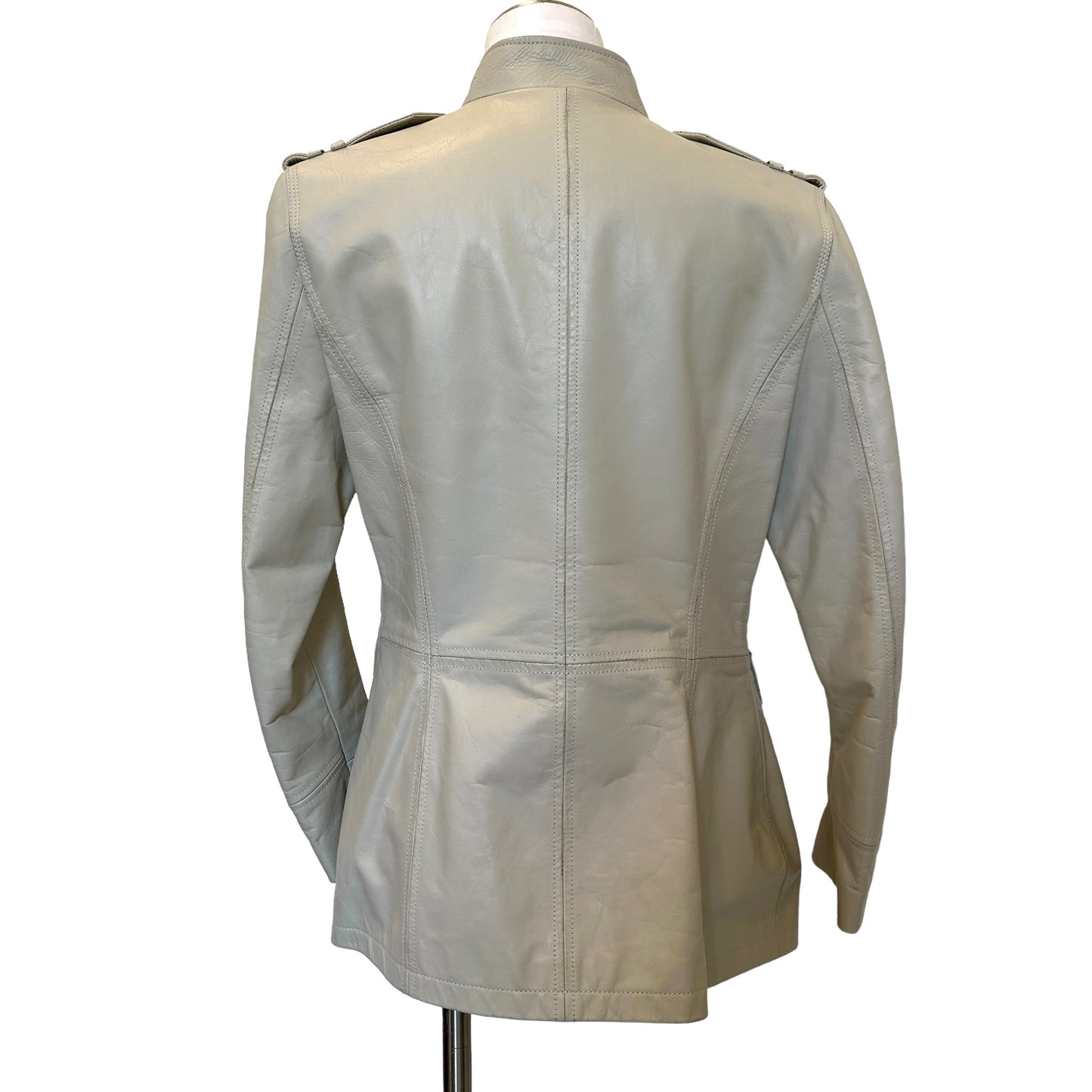 Cream Leather Jacket - M
