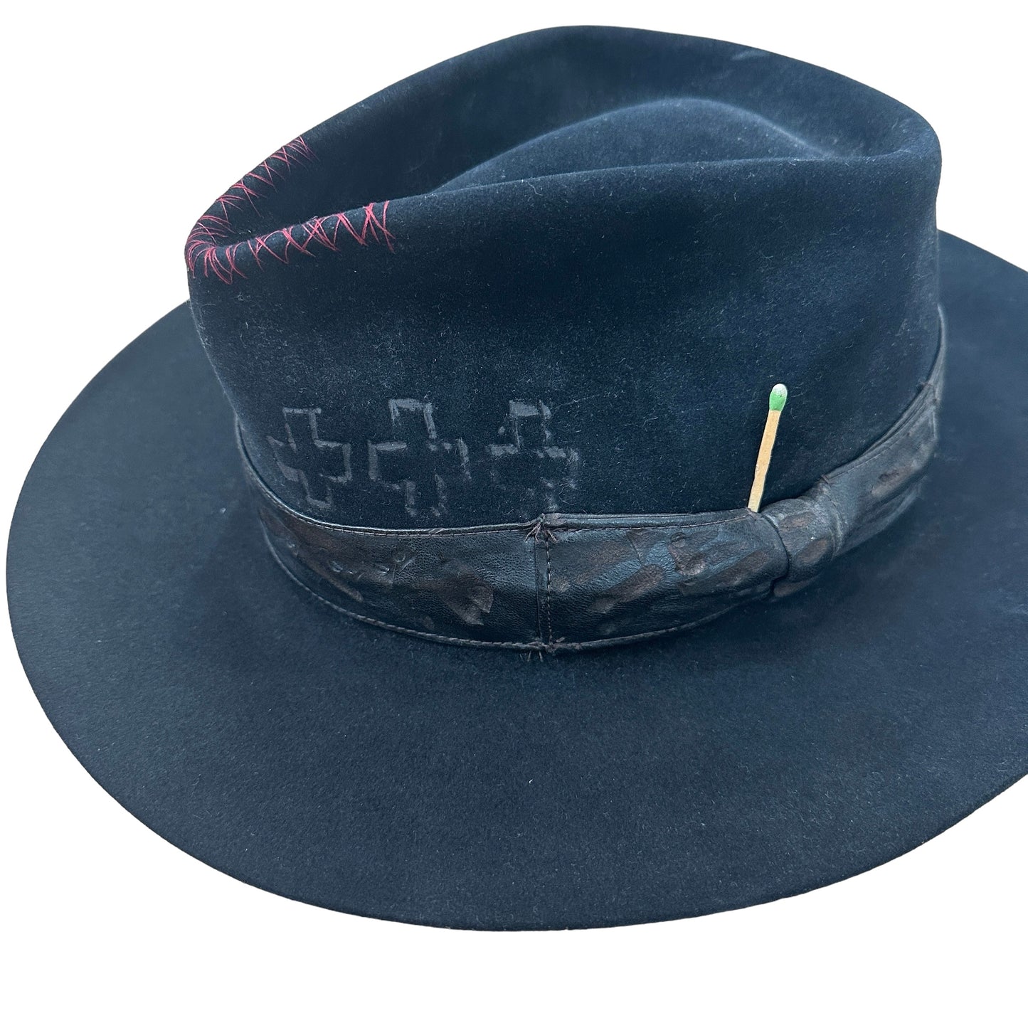 Black Felt & Leather Hat - 57